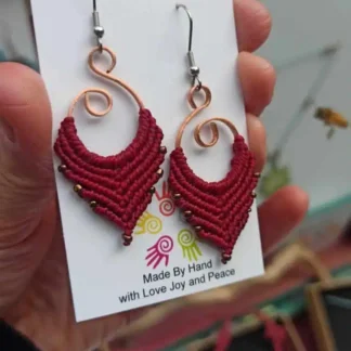 AURA, RED MACRAME EARRINGS. ARTISAN EARRINGS, BOHO. KALASANDRA CREATIONS