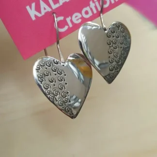 heart silver danging earrings, handmade, kalasadra creations