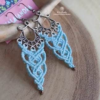 macrame earrings in blue pale, handmade, bohemian, artisan earrings