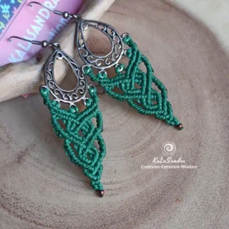 green macrame earrings, artisan earrings