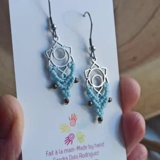 blue pale macrame earrings, boho earrings
